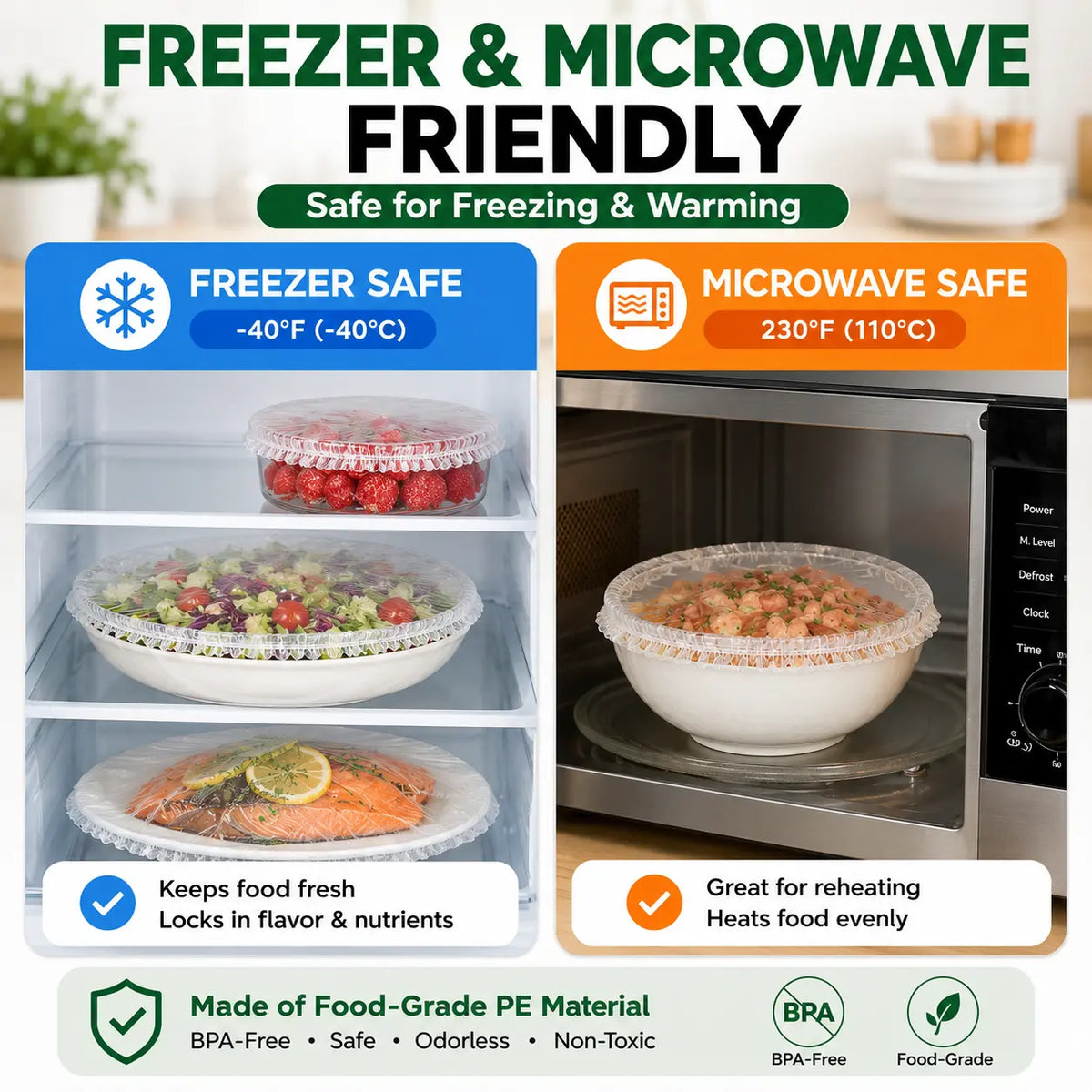 Disposable Stretch Food Covers, Elastic Kitchen Bowl & Plate Lids, Plastic Wrap Alternative for Food Storage & Leftovers Preservation