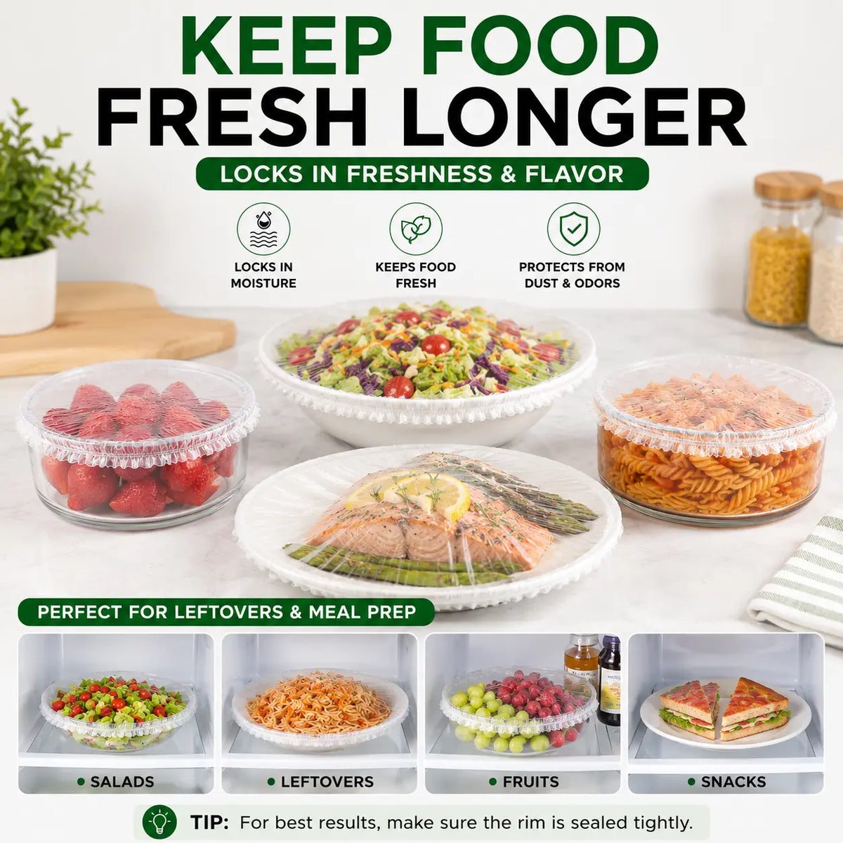 Disposable Stretch Food Covers, Elastic Kitchen Bowl & Plate Lids, Plastic Wrap Alternative for Food Storage & Leftovers Preservation