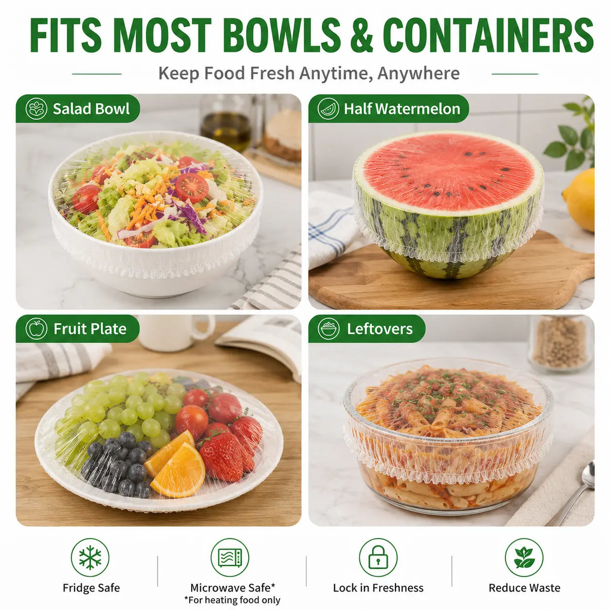 Disposable Stretch Food Covers, Elastic Kitchen Bowl & Plate Lids, Plastic Wrap Alternative for Food Storage & Leftovers Preservation