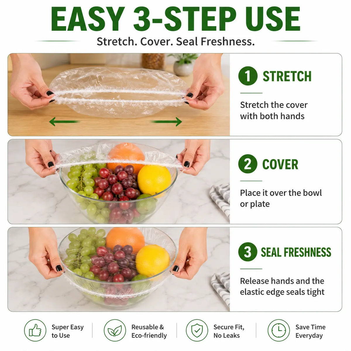 Disposable Stretch Food Covers, Elastic Kitchen Bowl & Plate Lids, Plastic Wrap Alternative for Food Storage & Leftovers Preservation