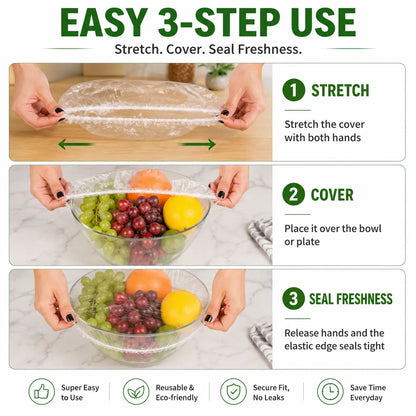 Disposable Stretch Food Covers, Elastic Kitchen Bowl & Plate Lids, Plastic Wrap Alternative for Food Storage & Leftovers Preservation