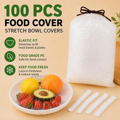 Disposable Stretch Food Covers, Elastic Kitchen Bowl & Plate Lids, Plastic Wrap Alternative for Food Storage & Leftovers Preservation