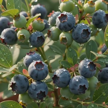 Blueberry clusters changing from green to blue-purple