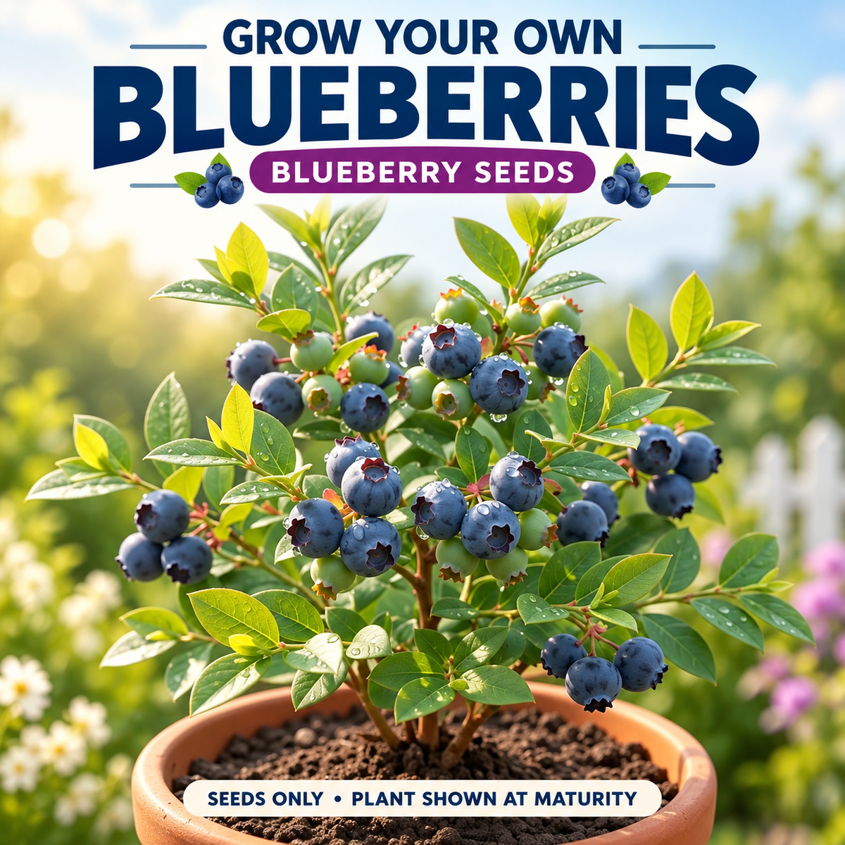 Grow your own blueberries from seeds; mature plant shown for reference