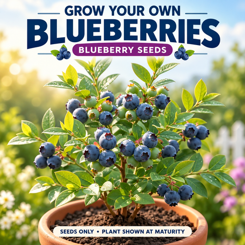 Grow your own blueberries from seeds; mature plant shown for reference